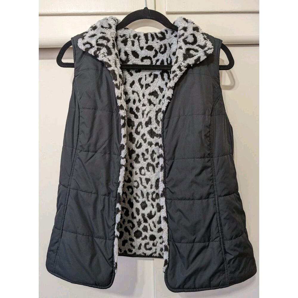 Black And Cheetah Print Hook & Eye Clasp Reversible Vest Medium/Large